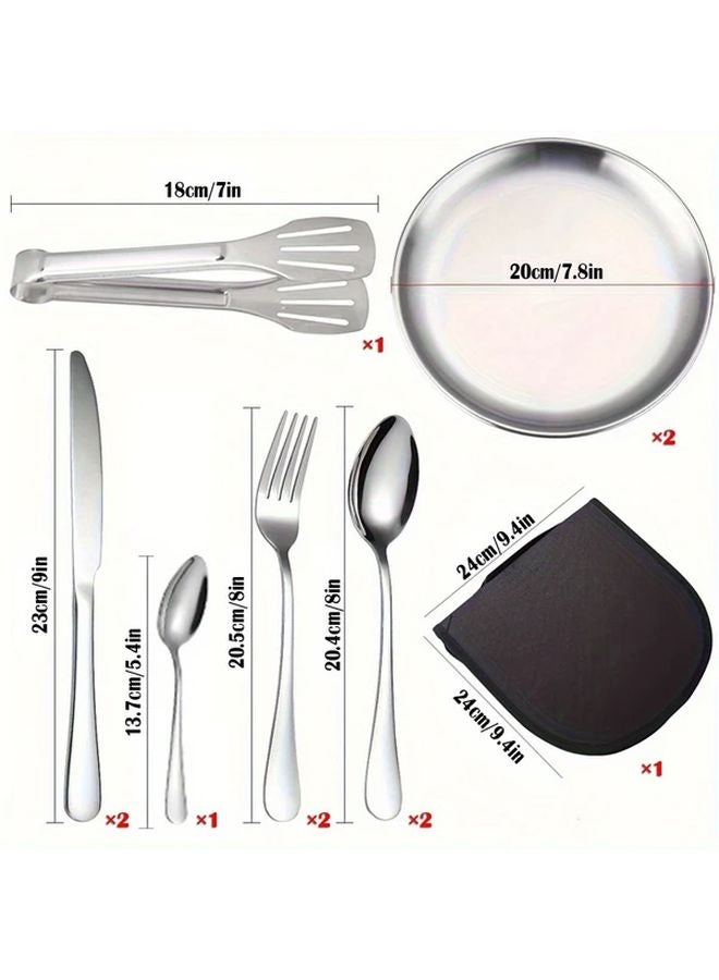11pcs Stainless Steel Camping Tableware Set Portable Outdoor Picnic Utensils - Image 2